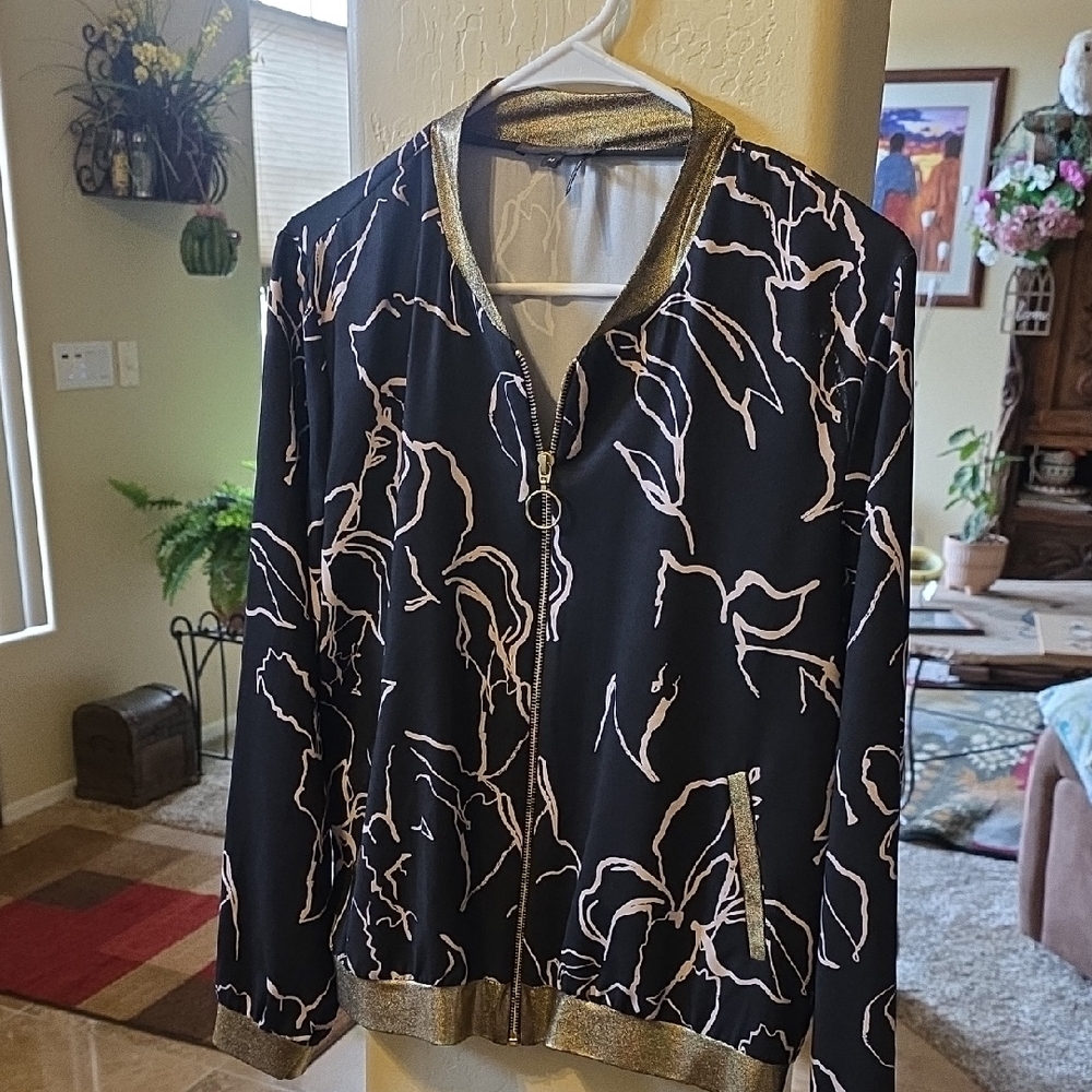 Stylish Black and Gold Women's Bomber Jacket